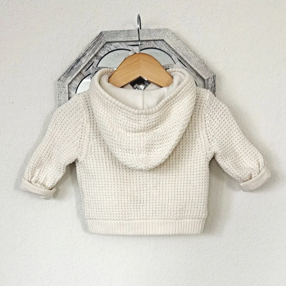 Koala Kids • Baby Cream Chunky Knit Hooded Toggle Cardigan Sweater